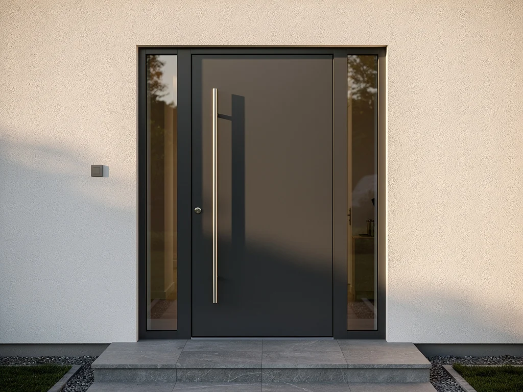 Porte d'entrée contemporaine en aluminium sur une façade rénovée